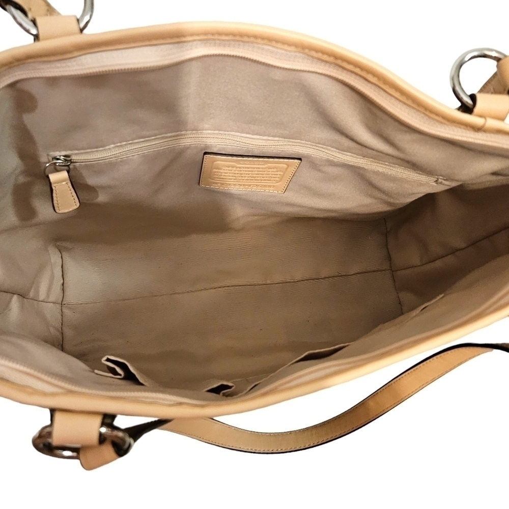 Coach Blue & Tan Patent Leather Monogram Pocket Tote Shoulder Bag - Picture 10 of 12